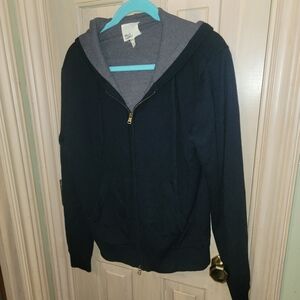Mens Sz M Mills Supply Splendid Zip Up Thermal Navy Gray Hooded Sweater Jacket